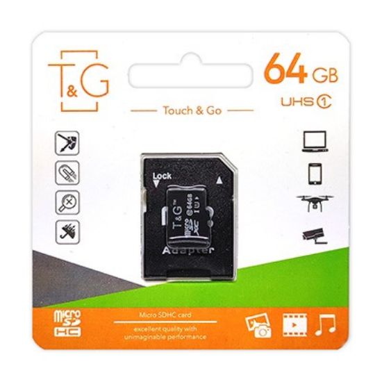  Зображення Карта пам`ятi MicroSDXC 64GB UHS-I Class 10 T&G + SD-adapter (TG-64GBSDCL10-01) 